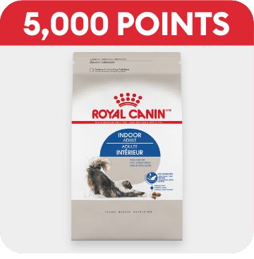 5,000 points callout & a bag of Royal Canin cat food
