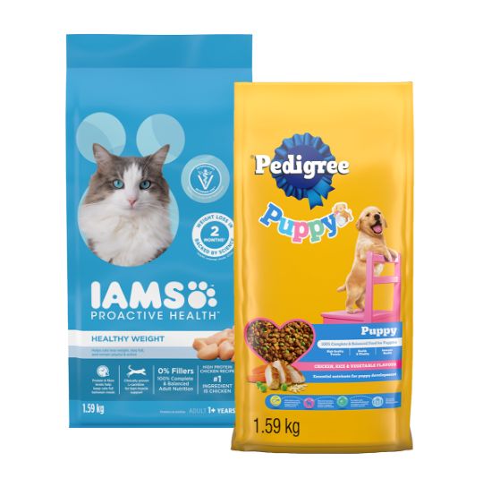Pedigree Puppy food and Iams cat food