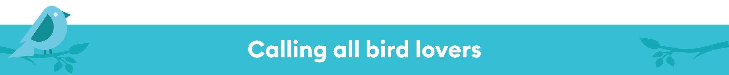 Calling all bird lovers message and bird & tree branch graphics