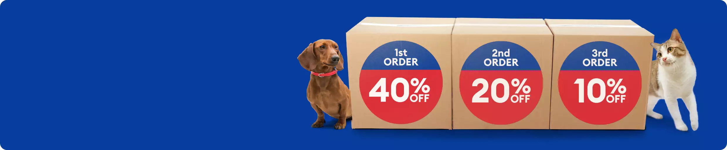 40% off 1st order, 20% off 2nd order & 10% off 3rd order