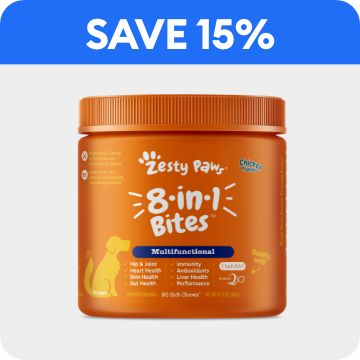 Zesty Paws supplements & save 15% off callout