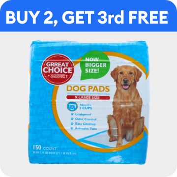 Package of dog pads, buy 2, get 3rd free callout