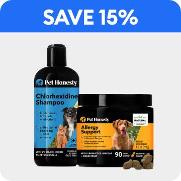 Two Pet Honesty products and SAVE 15% off callout