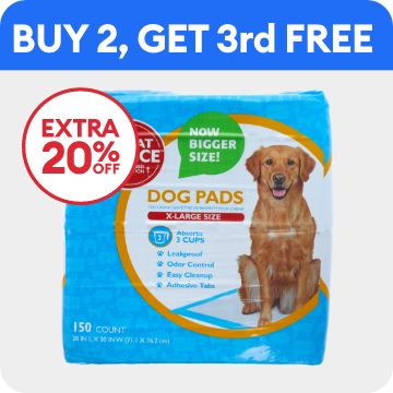 Package of dog pads, buy 2, get 3rd free callout & extra 20% off callout