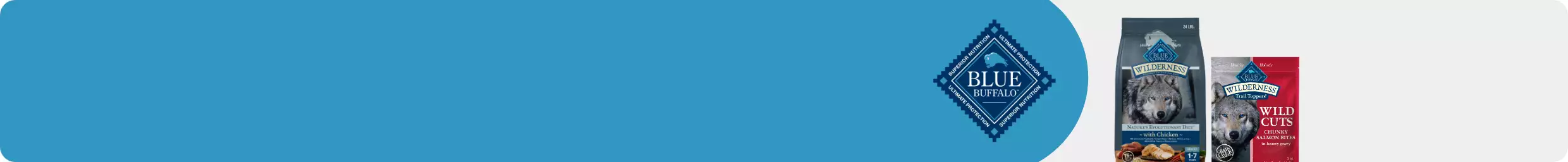 BLUE Buffalo logo and two bags of dog food