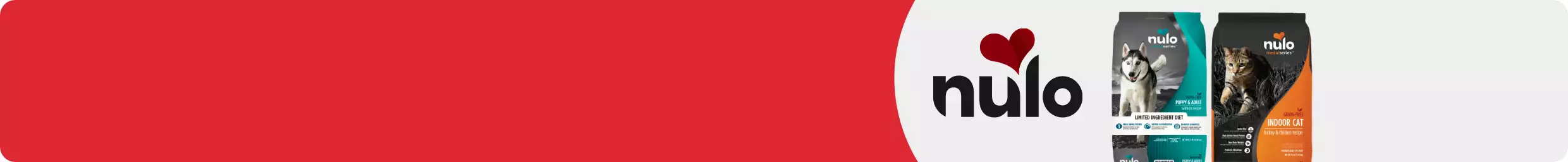 Nulo logo & two bags of pet food