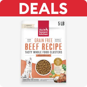 Deals callout & a bag of The Honest Kitchen dog food