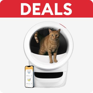 Deals callout with a cat in a Litter Robot with a phone next to it