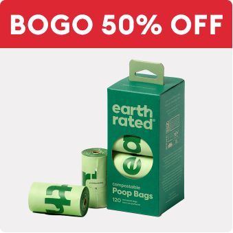 BOGO 50% OFF text and Earth Rated poop bags