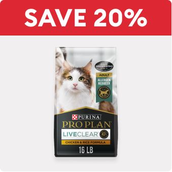 Save 20% text and a bag of Purina Pro Plan cat food