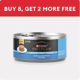 Buy 8, get 2 more free text and a can of Purina Pro Plan food