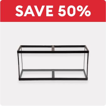 Save 50% text and an open-glass terrarium