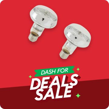 Dash for Deals text; reptile bulbs