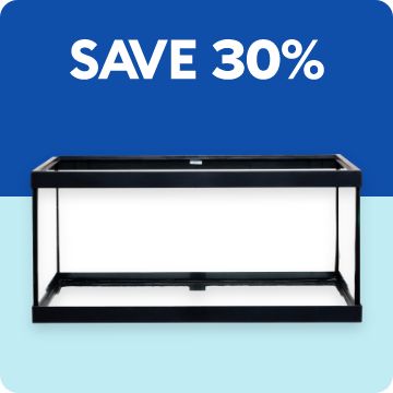 Save 30% text; open-glass aquarium