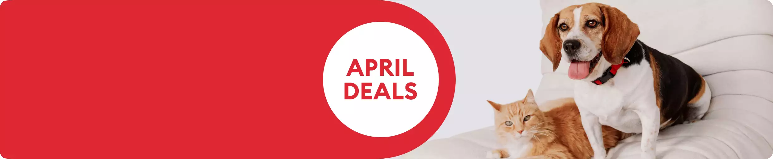 APRIL deals banner with dog images