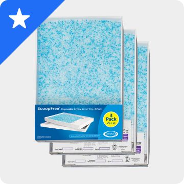White star graphic on a blue background & litter tray refills