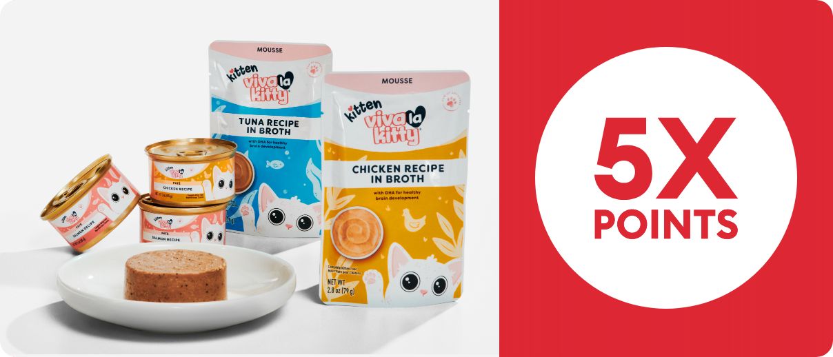 Viva La Kitty cat food, with 5X points callout