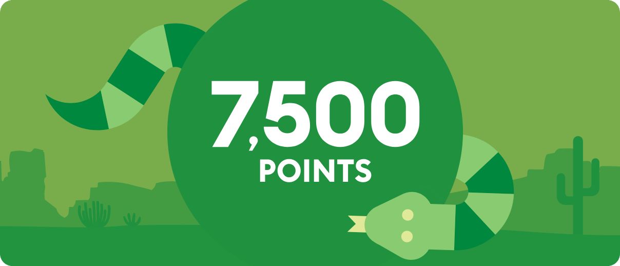 7,500 points message and green snake graphic
