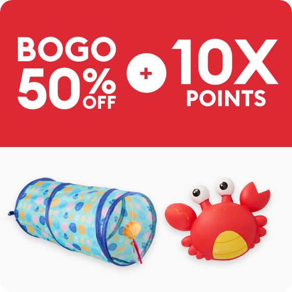 toys with BOGO50 and 10X call out