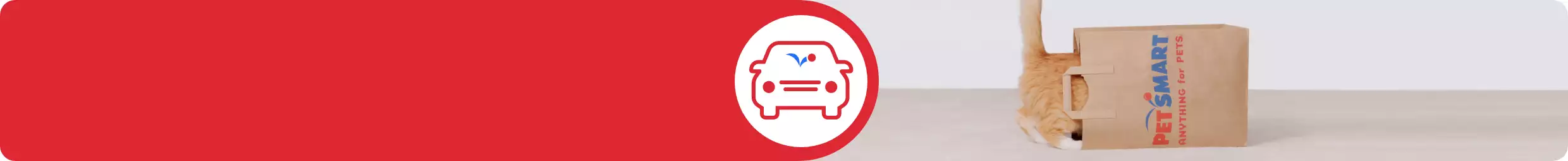 Curbside or In-Store Pickup car icon and a cat sticking out of an empty PetSmart shopping bag