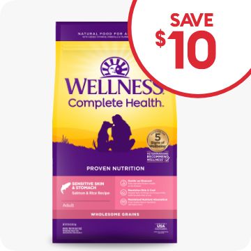 Save $10 callout & a bag of Wellness dog food