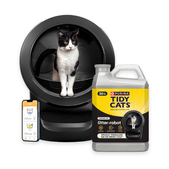 Cat standing in a Litter-Robot & Tidy Cats litter