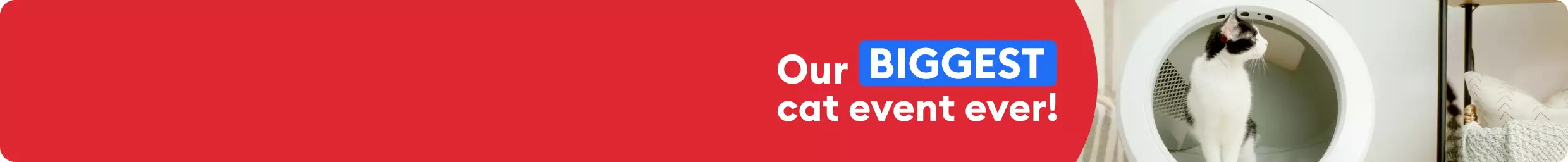 Our BIGGEST cat event ever message & a cat sitting in a Litter-Robot