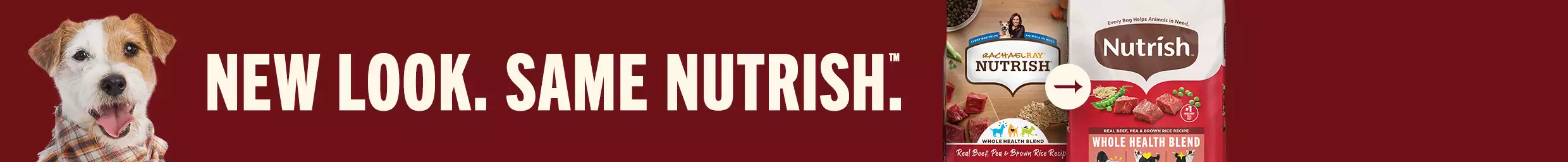 Nutrish dog food with New Look Same Nutrish text