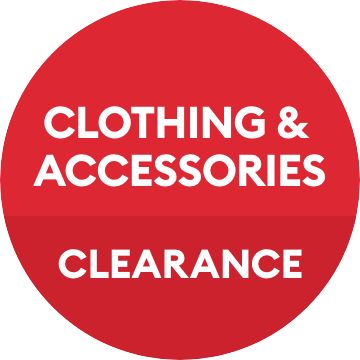 Red badge: CLOTHING & ACCESSORIES CLEARANCE