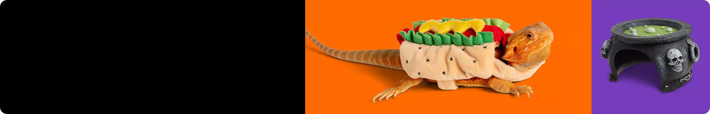 "Reptile Halloween Shop" & Halloween-themed reptile costume and hideout