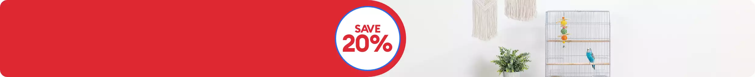 20% call out and image of bird and cage