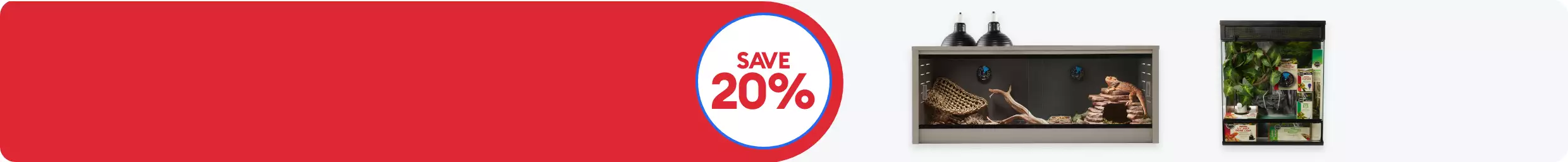 20% call out and image of reptile and terrarium