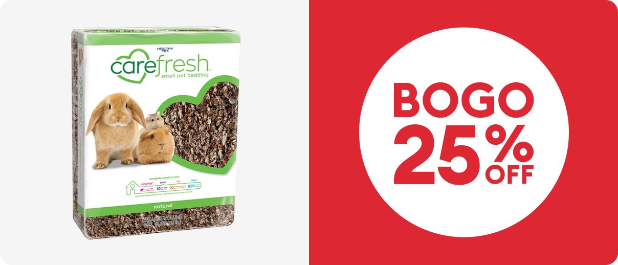 BOGO 25% off callout with Carefresh small pet bedding
