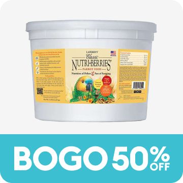 BOGO 50% off callout with Lafeber's Nutri-Berries parrot food