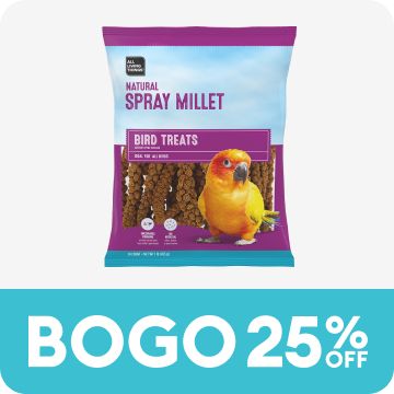 BOGO 25% off callout with All Living Things bird treats