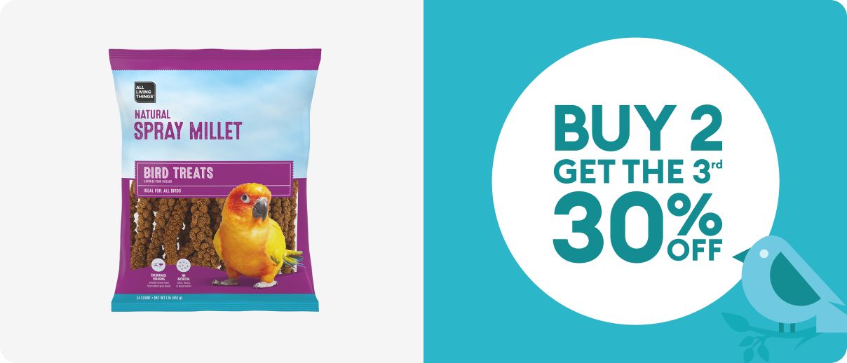 bird treats with callout Buy 2, get the 3rd 30% off