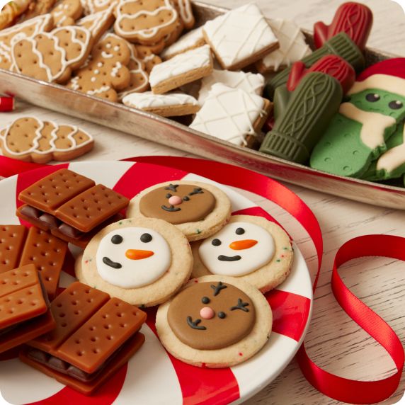 Variety of holiday-themed treats on table