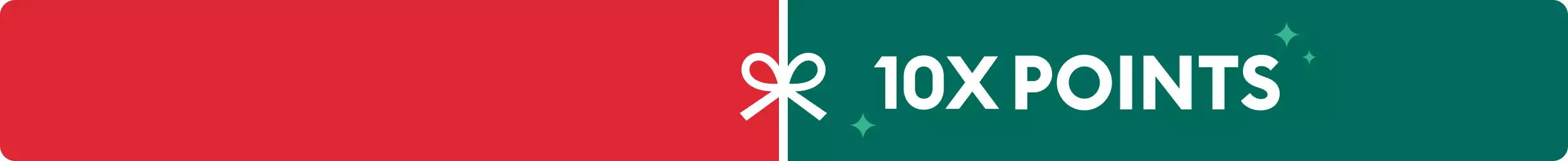 Red & green split banner with bow & 10X points