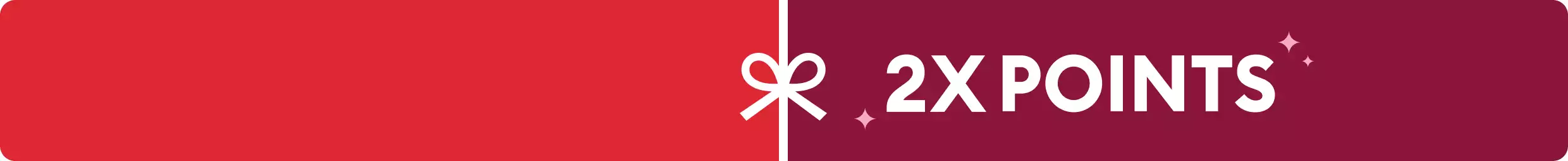 Red & burgundy split banner with bow & 2X POINTS