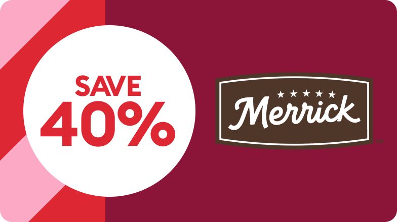 Save 40% callout & Merrick logo