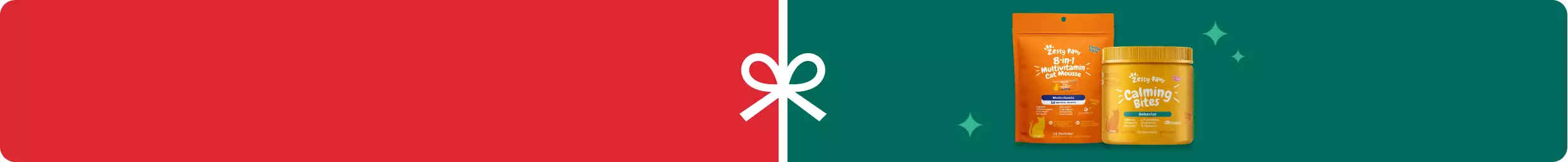 Two packages of Zesty Paws supplements & a white bow icon