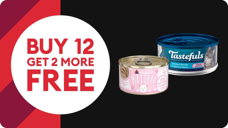 Buy 12 get 2 more free callout and two cans of cat food