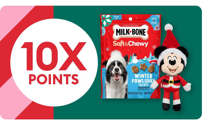 10X POINTS with Milkbone treats & Mickey plush toy