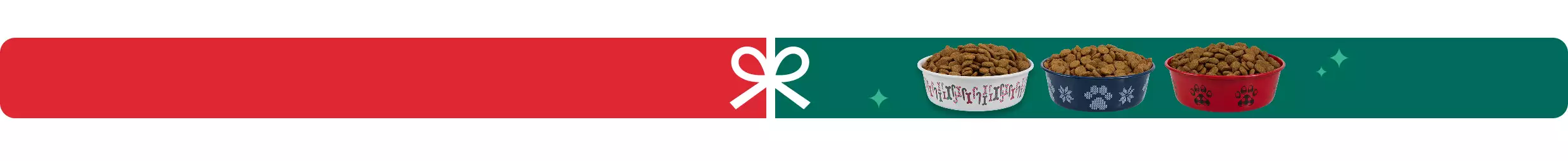 Variety of food bowls filled with kibble with white bow