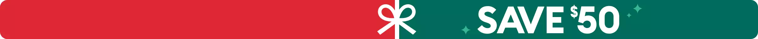 SAVE $50 in green with bow