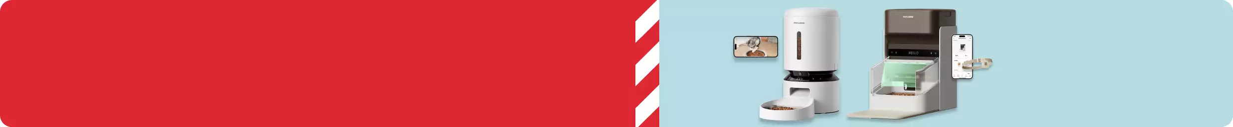 Red & white stripes and Petlibro products on a light blue background
