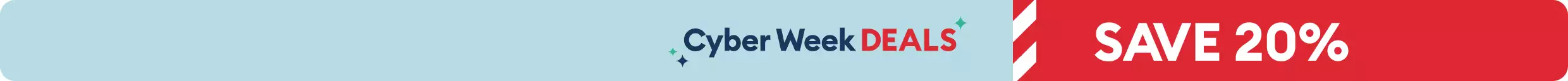 Cyber Week Deals text on a light blue background and ‘Save 20%’ text on a red background