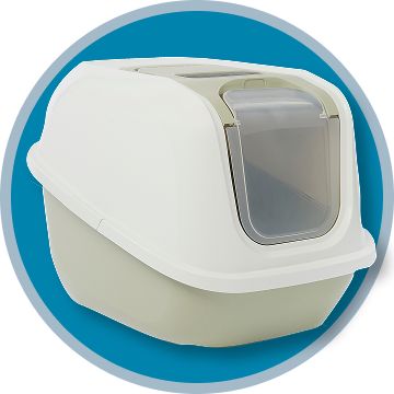 Hooded litter box with blue background