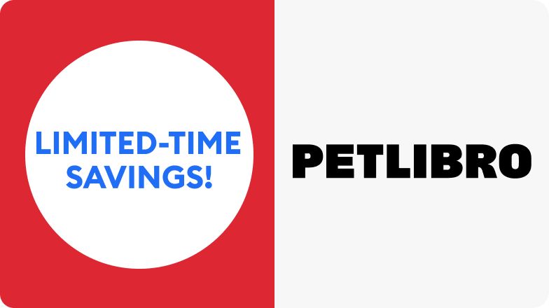 Limited time saving callout for petlibro save up to 20% on all Petlibro products thru 10/12