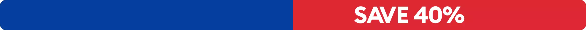 SAVE 40% in white on red background